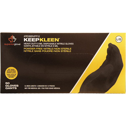 Gants jetables KeepKleen, Moyen, Nitrile, 8 mils, Sans poudre, Noir Sécurité Médic
