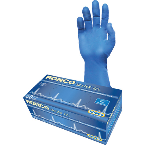 Gant d'examen extra long SilkTex XPL, Petit, Latex, 13 mils, Sans poudre, Bleu, Classe 2 Sécurité Médic