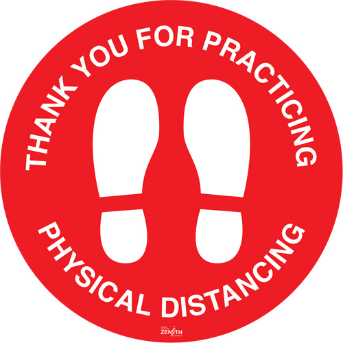Enseigne pour plancher  Physical Distancing , Adh&eacute;sif, Anglais avec pictogramme Sécurité Médic
