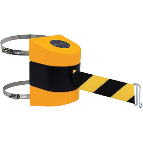 Tensabarrier&reg; Barrier Post Mount with Belt, Plastic, Clamp Mount, 24', Black and Yellow Tape Sécurité Médic