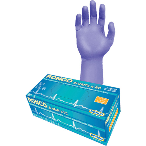 Blurite 6 EC Extended Cuff Examination Gloves, Small, Nitrile, 6-mil, Powder-Free, Purple, Class 2 Sécurité Médic