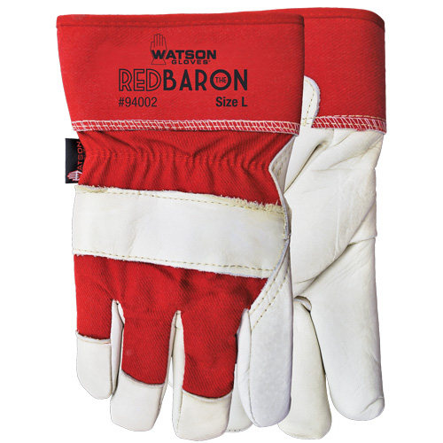 Gants d'ajusteur Red Baron, Grand, Paume en Cuir fleur de vache, Doublure en Tissu-laine Sécurité Médic