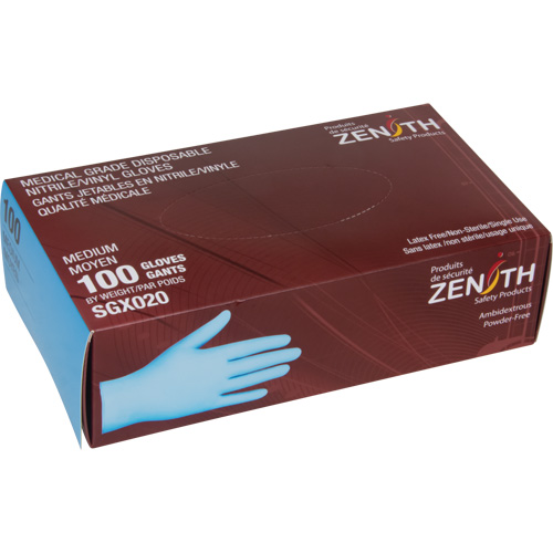 Gants tactiles jetables de calibre m&eacute;dical, Petit, Nitrile/vinyle, 4,5 mils, Sans poudre, Bleu, Classe 2 Sécurité Médic