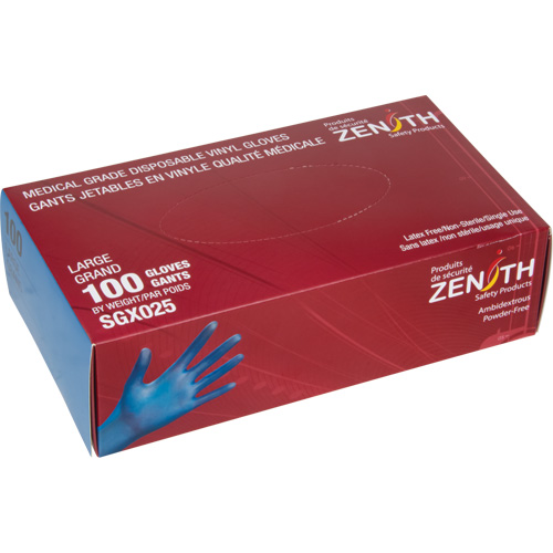 Gants jetables de calibre m&eacute;dical, Petit, Vinyle, 4,5 mils, Sans poudre, Bleu, Classe 2 Sécurité Médic