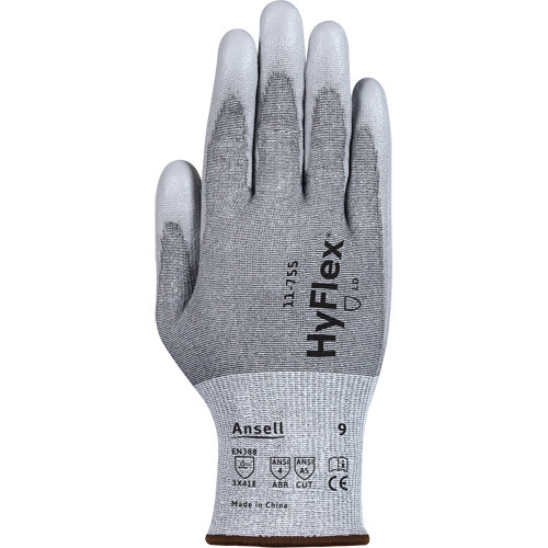 HyFlex&reg; 11-755 Cut Resistant Gloves, Size 6, 18 Gauge, Polyurethane Coated, Polyester/HPPE/Tungsten/Spandex Shell, ASTM ANSI Level A5/EN 388 Level E Sécurité Médic