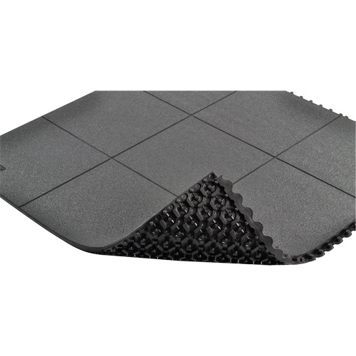 Cushion-Ease&reg; Interlocking Anti-Fatigue Mat, Pebbled, 3' x 3' x 3/4", Black, Natural Rubber Sécurité Médic