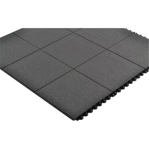Cushion-Ease&reg; Interlocking Anti-Fatigue Mat, Pebbled, 3' x 3' x 3/4", Black, Natural Rubber Sécurité Médic