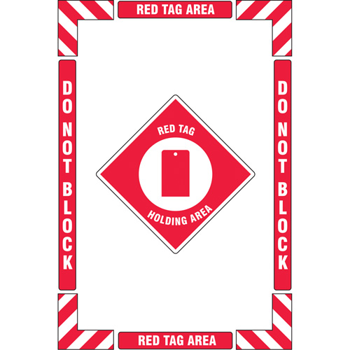 Trousse de marquage du sol ?Red Tag Holding Area? (zone de stockage des &eacute;tiquettes rouges), Adh&eacute;sif, Anglais avec pictogramme Sécurité Médic
