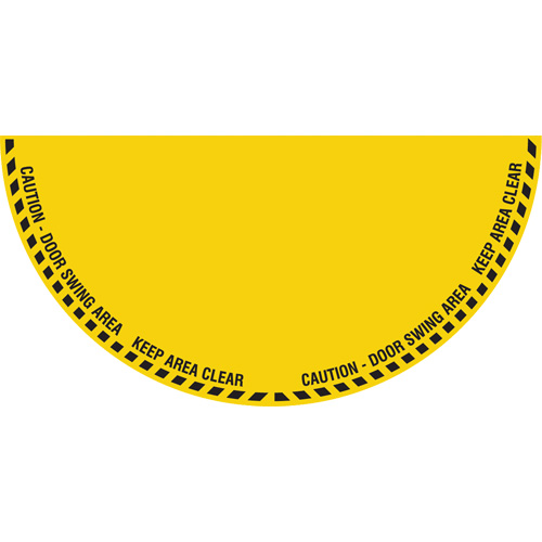 "Caution" Half Circle Swing Door Floor Sign, Adhesive, English with Pictogram Sécurité Médic