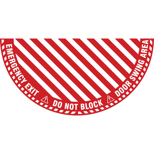 "Emergency Exit" Half Circle Swing Door Floor Sign, Adhesive, English with Pictogram Sécurité Médic