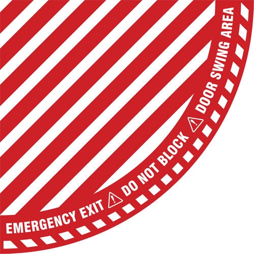 Signalisation au sol ?Emergency Exit? (sortie de secours) pour porte battante en quart de cercle, Adh&eacute;sif, Anglais avec pictogramme Sécurité Médic