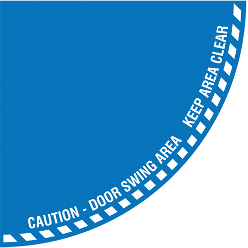 "Caution" Quarter Circle Swing Door Floor Sign, Adhesive, English with Pictogram Sécurité Médic