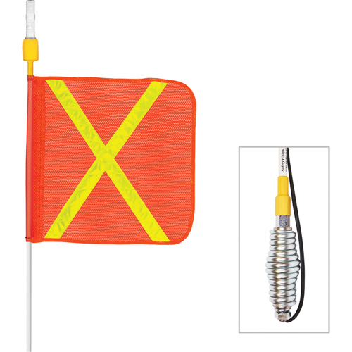 Tiges de s&eacute;curit&eacute; tout-temps de s&eacute;rie lourde avec lumi&egrave;re DEL constante Safety Whip, Fixation Ressort, Hauteur 5', Orange avec X r&eacute;fl&eacute;chissant Sécurité Médic