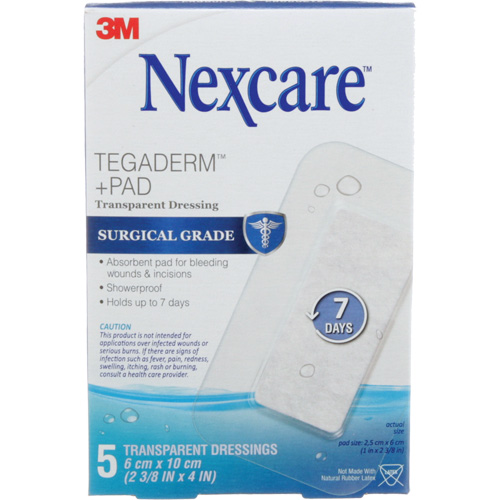 Nexcare Tegaderm + Pad Transparent Dressing, Rectangular/Square, 4", Plastic, Sterile Sécurité Médic
