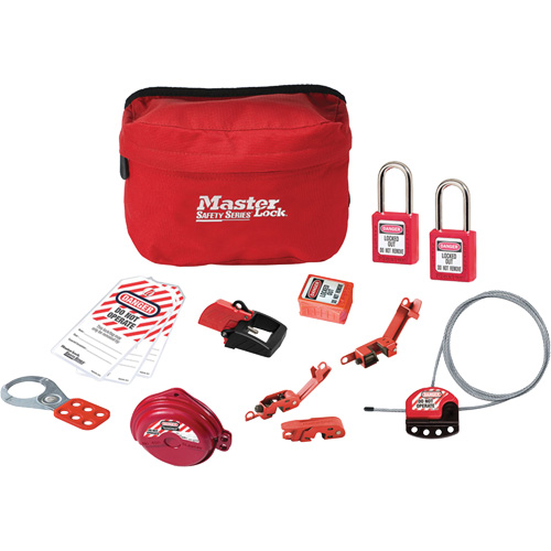Trousse de cadenassage standard avec cadenas en thermoplastique Zenex, Ensemble &eacute;lectrique/Vanne, 14 composants compris Sécurité Médic