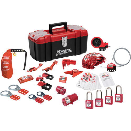 Trousse de cadenassage avec cadenas en thermoplastique de qualit&eacute; sup&eacute;rieure Zenex, Ensemble &eacute;lectrique/Vanne, 27 composants compris Sécurité Médic