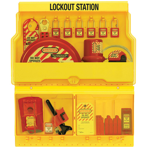 Station de cadenassage pour vannes et appareils &eacute;lectriques de luxe standard, Cadenas Thermoplastique, Capacit&eacute; de 32, Cadenas Compris Sécurité Médic