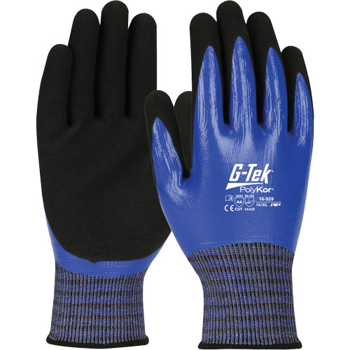 Gants r&eacute;sistants aux coupures G-Tek PolyKor X7, Taille Petit, Calibre 18, Rev&ecirc;tement Nitrile, Enveloppe en Fil technique, ANSI/ISEA 105 niveau 4 Sécurité Médic