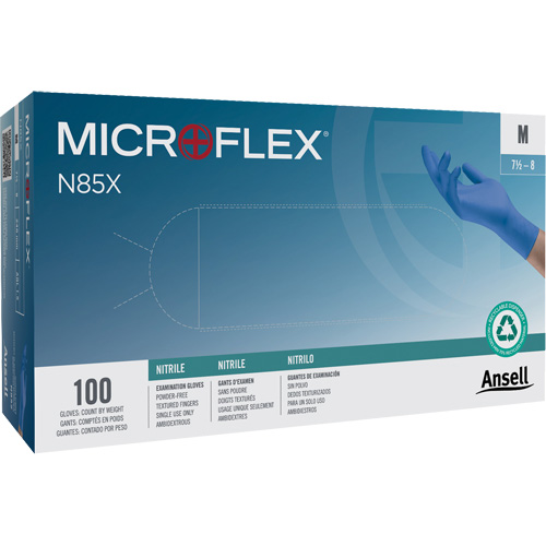 Gants Microflex N85, T-petit, Nitrile, 3,5 mils, Sans poudre, Bleu, Classe 2 Sécurité Médic