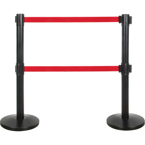 Barri&egrave;re pour le contr&ocirc;le des foules &agrave; courroie double, Acier, 35" h, Ruban Rouge, Longueur du ruban 7' Sécurité Médic
