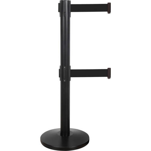Barri&egrave;re pour le contr&ocirc;le des foules &agrave; courroie double, Acier, 35" h, Ruban Noir, Longueur du ruban 7' Sécurité Médic