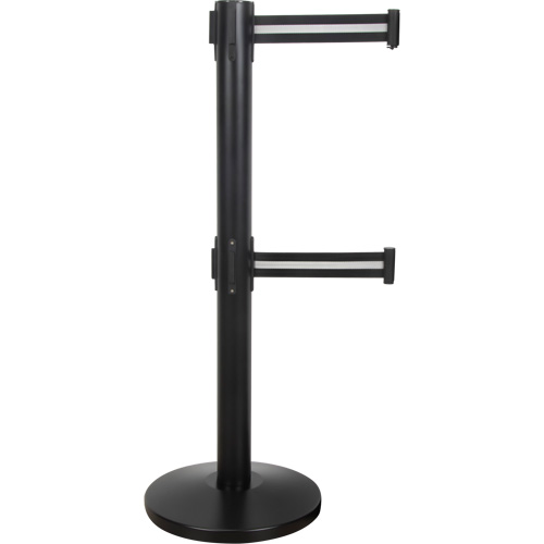 Barri&egrave;re pour le contr&ocirc;le des foules &agrave; courroie double, Acier, 35" h, Ruban Noir/Blanc, Longueur du ruban 7' Sécurité Médic