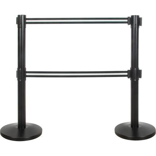 Barri&egrave;re pour le contr&ocirc;le des foules &agrave; courroie double, Acier, 35" h, Ruban Noir/Blanc, Longueur du ruban 7' Sécurité Médic