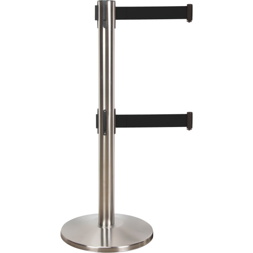 Dual Belt Crowd Control Barrier, Steel, 35" H, Black Tape, 7' Tape Length Sécurité Médic