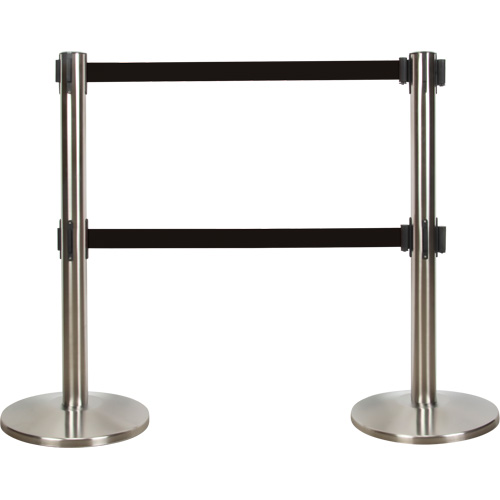 Dual Belt Crowd Control Barrier, Steel, 35" H, Black Tape, 7' Tape Length Sécurité Médic