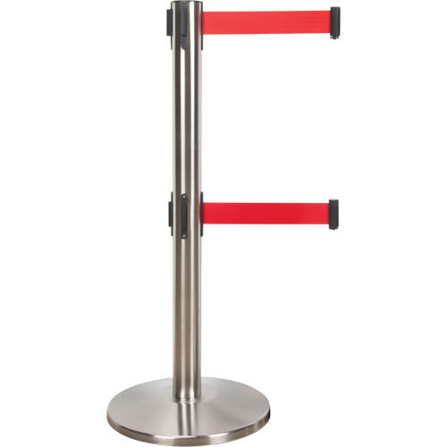 Dual Belt Crowd Control Barrier, Steel, 35" H, Red Tape, 7' Tape Length Sécurité Médic