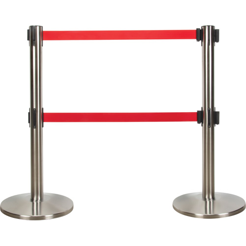 Dual Belt Crowd Control Barrier, Steel, 35" H, Red Tape, 7' Tape Length Sécurité Médic