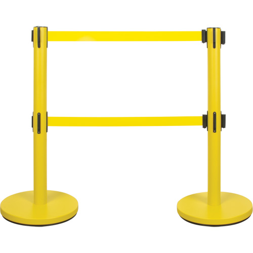 Dual Belt Crowd Control Barrier, Steel, 35" H, Yellow Tape, 7' Tape Length Sécurité Médic
