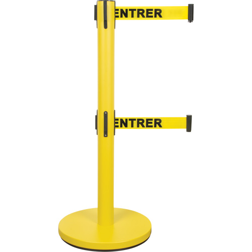 Dual Belt Crowd Control Barrier, Steel, 35" H, Yellow Tape, 7' Tape Length Sécurité Médic