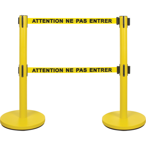 Dual Belt Crowd Control Barrier, Steel, 35" H, Yellow Tape, 7' Tape Length Sécurité Médic
