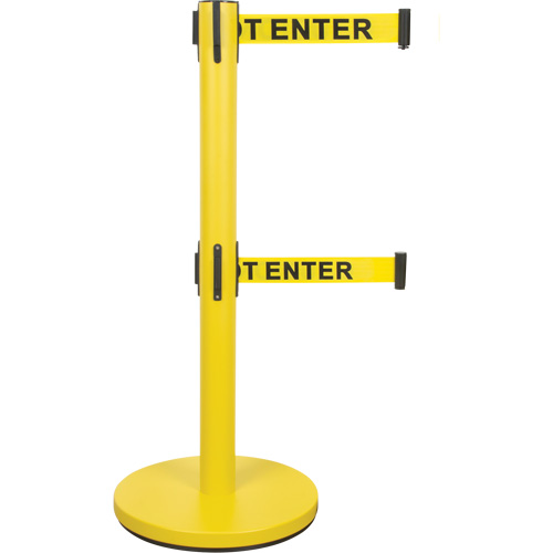 Dual Belt Crowd Control Barrier, Steel, 35" H, Yellow Tape, 7' Tape Length Sécurité Médic