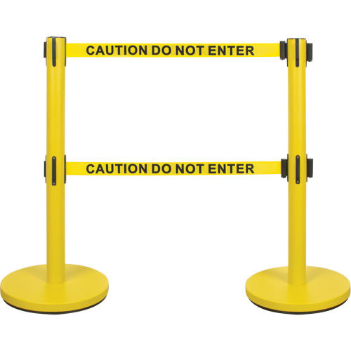 Dual Belt Crowd Control Barrier, Steel, 35" H, Yellow Tape, 7' Tape Length Sécurité Médic