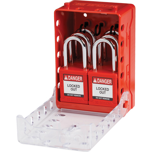 Boîte de cadenassage de groupe ultra compacte avec cadenas de s&eacute;curit&eacute; en nylon, Rouge Sécurité Médic