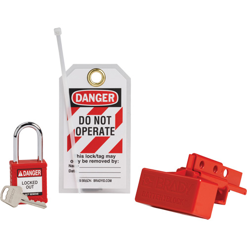 BatteryBlock Forklift Power Connector Lockout with Nylon Safety Padlock, Electrical Kit, 3 Components Sécurité Médic