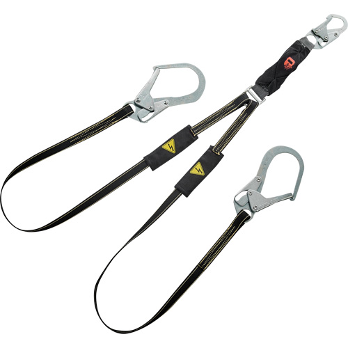 Longe &agrave; amortisseur d'&eacute;nergie pour le soudage V-Series, 6', Point d'ancrage &agrave; Crochet d'armature, Crochet mousqueton aux jambes, Kevlar/M&eacute;tal/Nylon Sécurité Médic