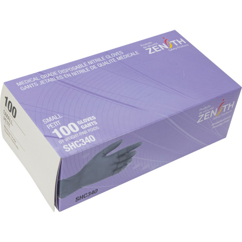 Medical Grade Disposable Gloves, Small, Nitrile, 6-mil, Powder-Free, Black, Class 2 Sécurité Médic