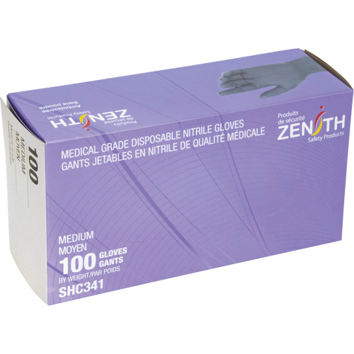 Medical Grade Disposable Gloves, Medium, Nitrile, 6-mil, Powder-Free, Black, Class 2 Sécurité Médic