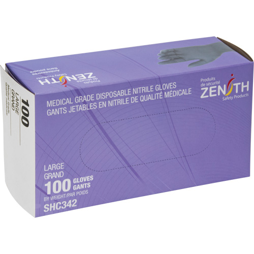 Medical Grade Disposable Gloves, Large, Nitrile, 6-mil, Powder-Free, Black, Class 2 Sécurité Médic