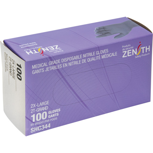 Gants jetables de calibre m&eacute;dical, 2T-Grand, Nitrile, 6 mils, Sans poudre, Noir, Classe 2 Sécurité Médic