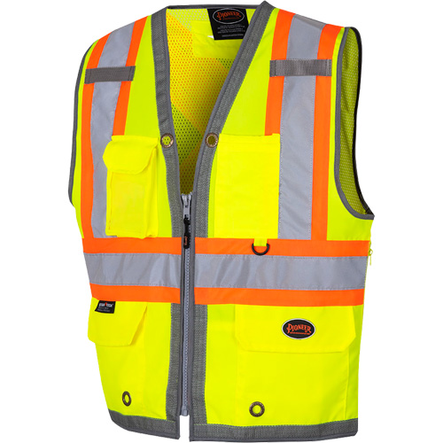 6673 Veste d'arpenteur au dos en maille avec fermeture &agrave; glissi&egrave;re, Jaune lime haute visibilit&eacute;, Petit, Polyester Sécurité Médic
