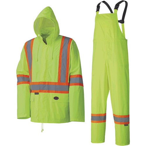5599 Lightweight Waterproof Rain Suit, Polyester/PVC, X-Small, High Visibility Lime-Yellow Sécurité Médic
