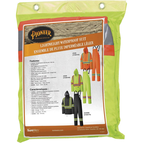 5599 Lightweight Waterproof Rain Suit, Polyester/PVC, X-Small, High Visibility Lime-Yellow Sécurité Médic