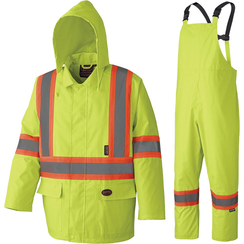 5609 210D Waterproof Rain Suit, Polyester/PVC, X-Small, High Visibility Lime-Yellow Sécurité Médic