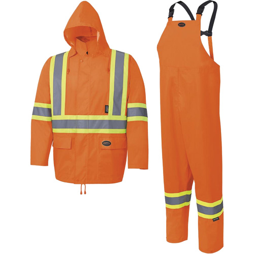5618 150D Rain Suit, Polyester/Polyurethane, Small, High Visibility Orange Sécurité Médic