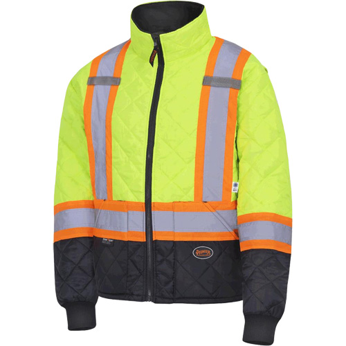 5016 Manteau matelass&eacute; pour cong&eacute;lateur, Polyester, Noir/Jaune lime haute visibilit&eacute;, T-petit Sécurité Médic