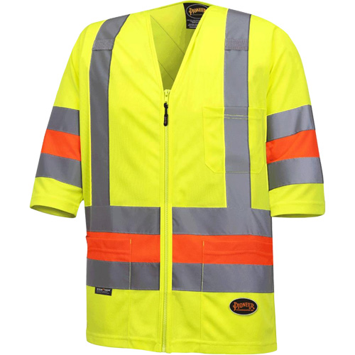 6019 Chandail de circulation &agrave; manches courtes  Qu&eacute;bec, Polyester, T-petit, Jaune lime haute visibilit&eacute; Sécurité Médic